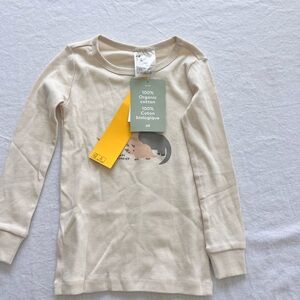 H&M Cream Long Sleeve Kids Tee with Cat Graphic